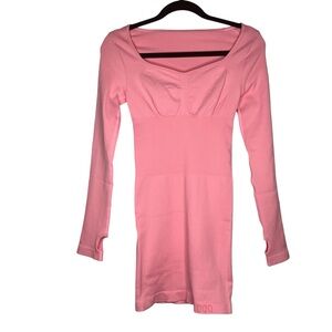 OQQ Women’s M Candy Pink workout mini dress thumb holes NWOT